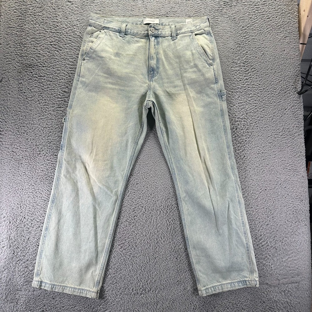 Pacsun Jeans Men 38x32 Blue Cotton Denim Straight Baggy Carpenter Workwear Faded